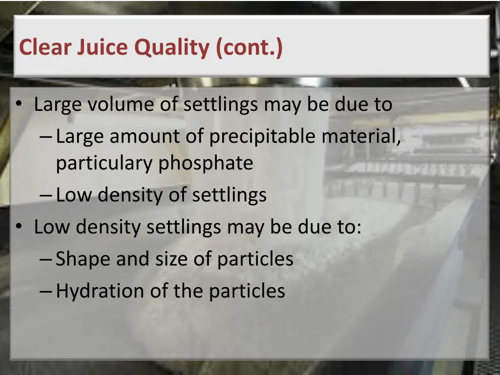 clear juice quality cont
