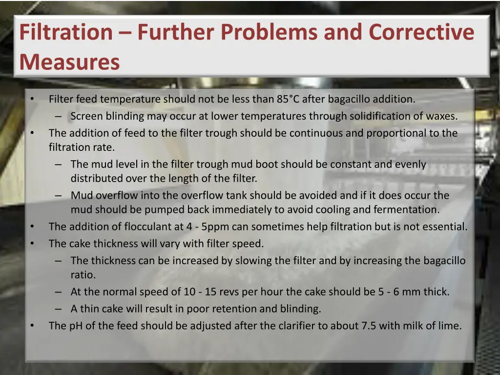 filtration further problems and corrective