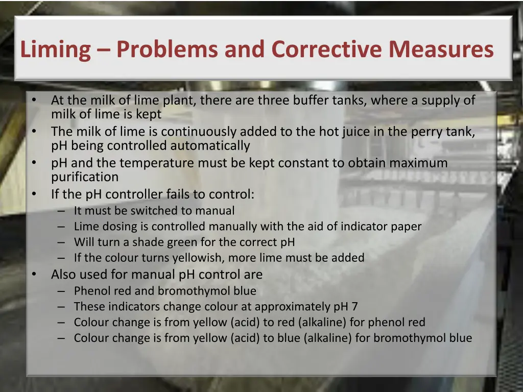 liming problems and corrective measures