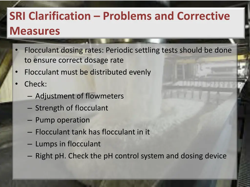 sri clarification problems and corrective measures
