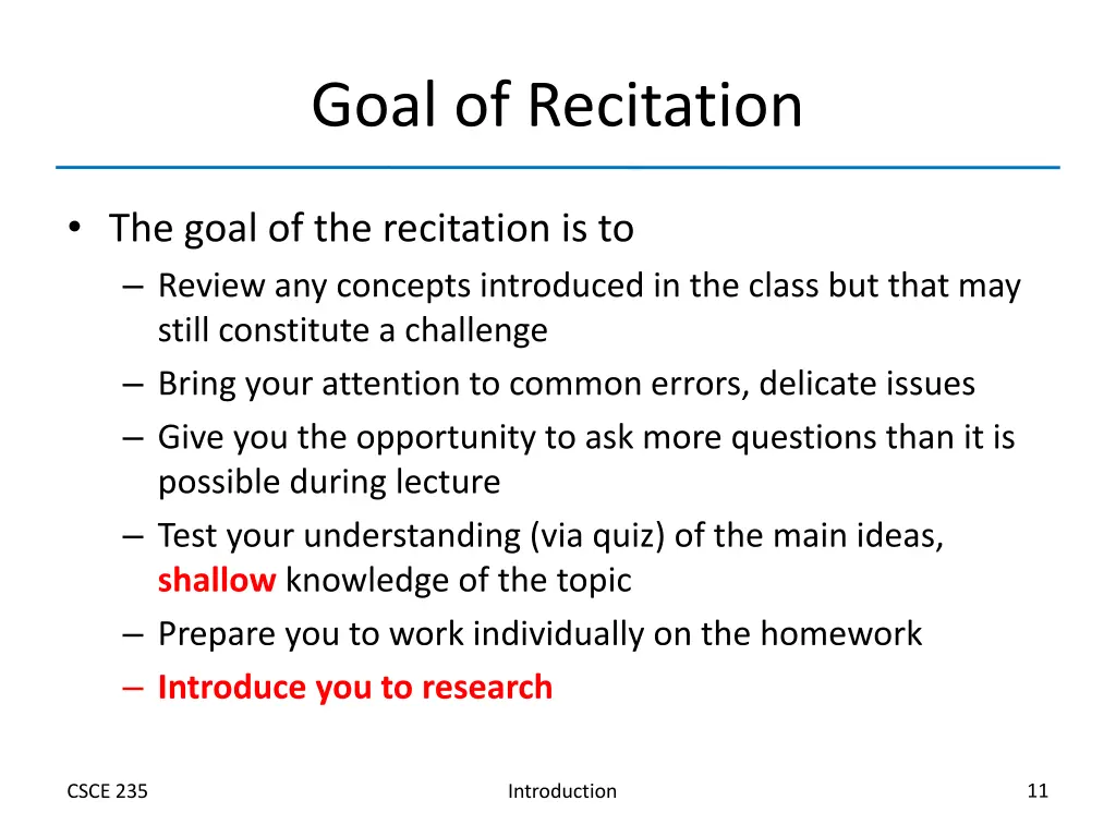 goal of recitation