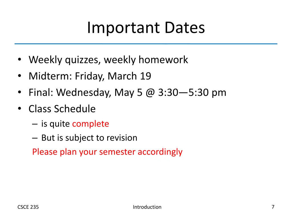 important dates