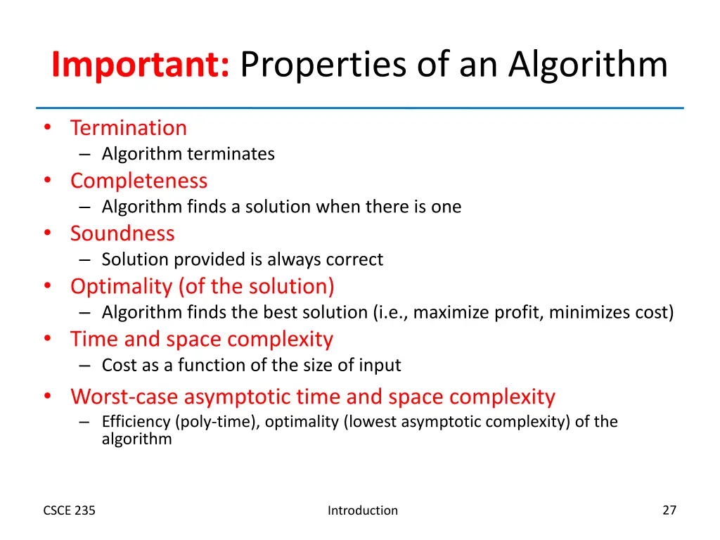 important properties of an algorithm