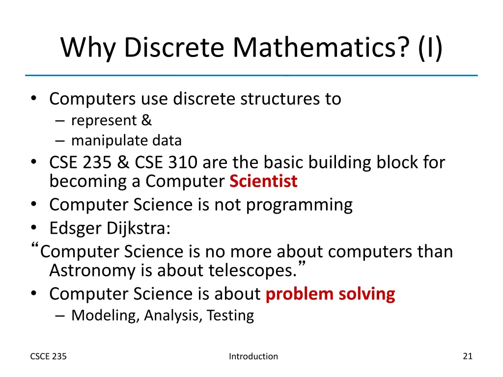 why discrete mathematics i