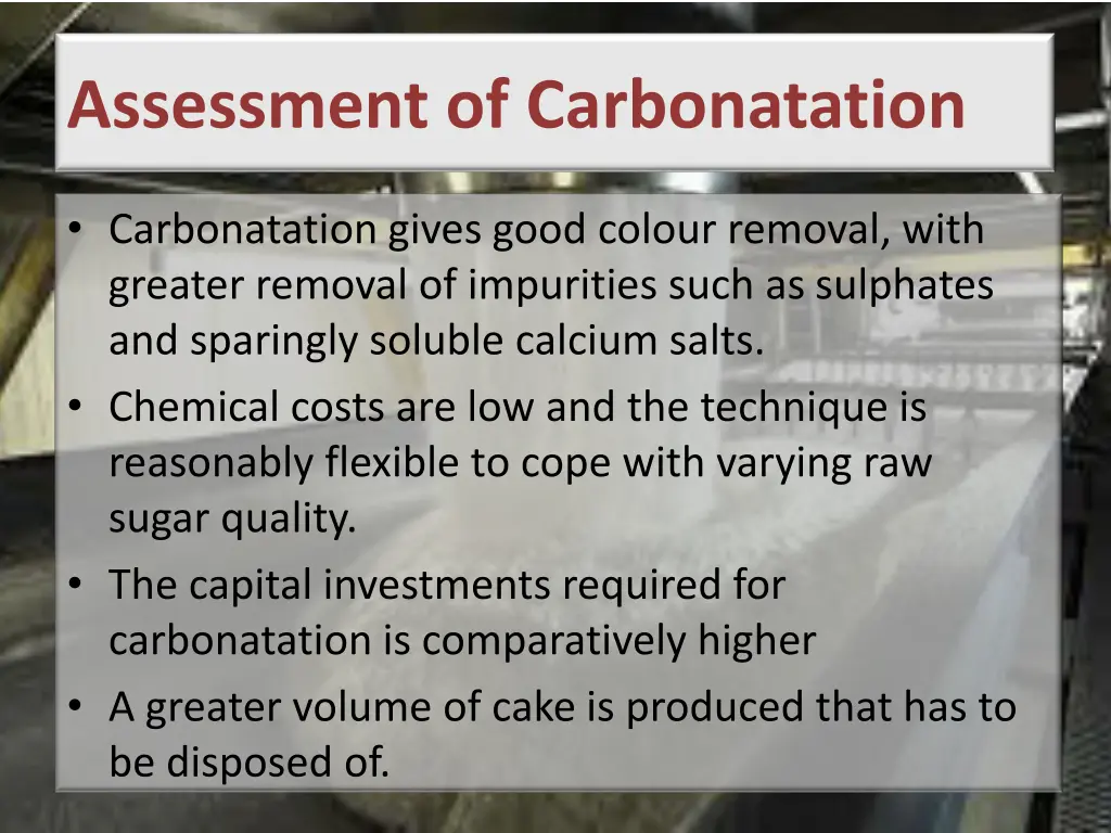 assessment of carbonatation