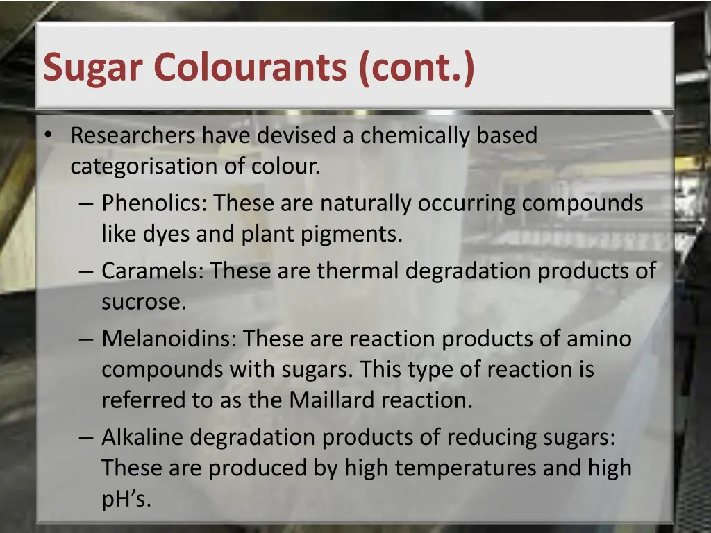 sugar colourants cont