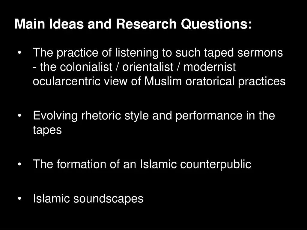 main ideas and research questions