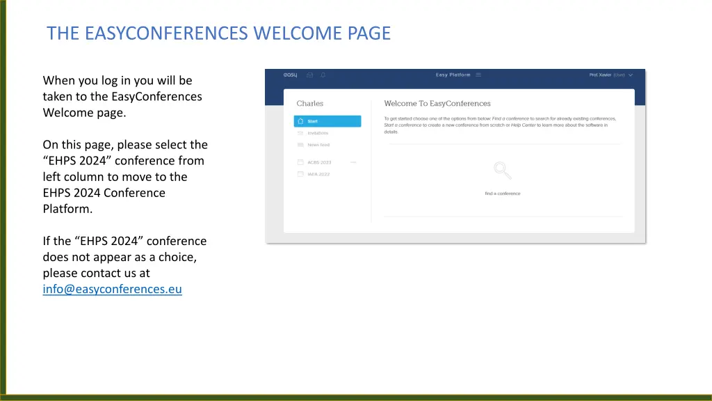 the easyconferences welcome page
