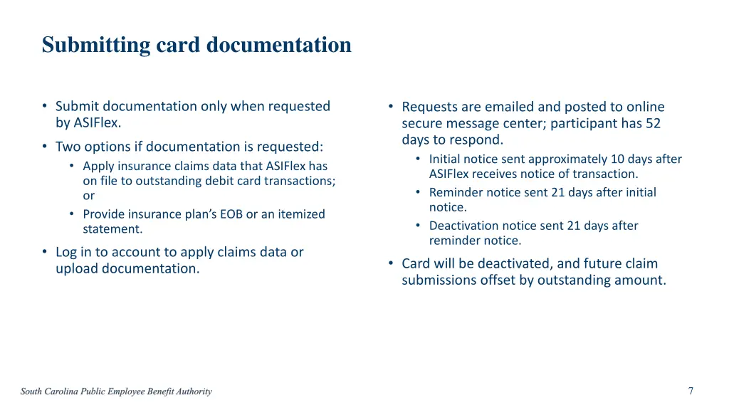 submitting card documentation