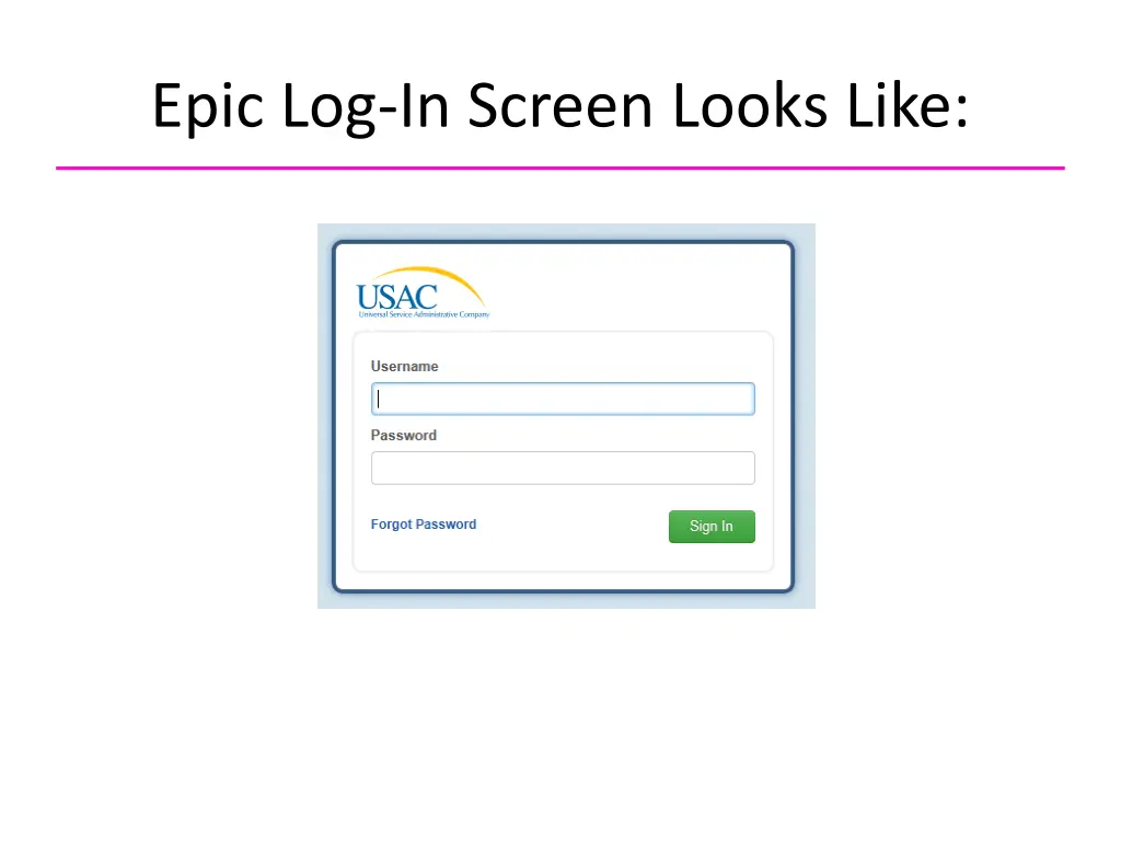 epic log in screen looks like