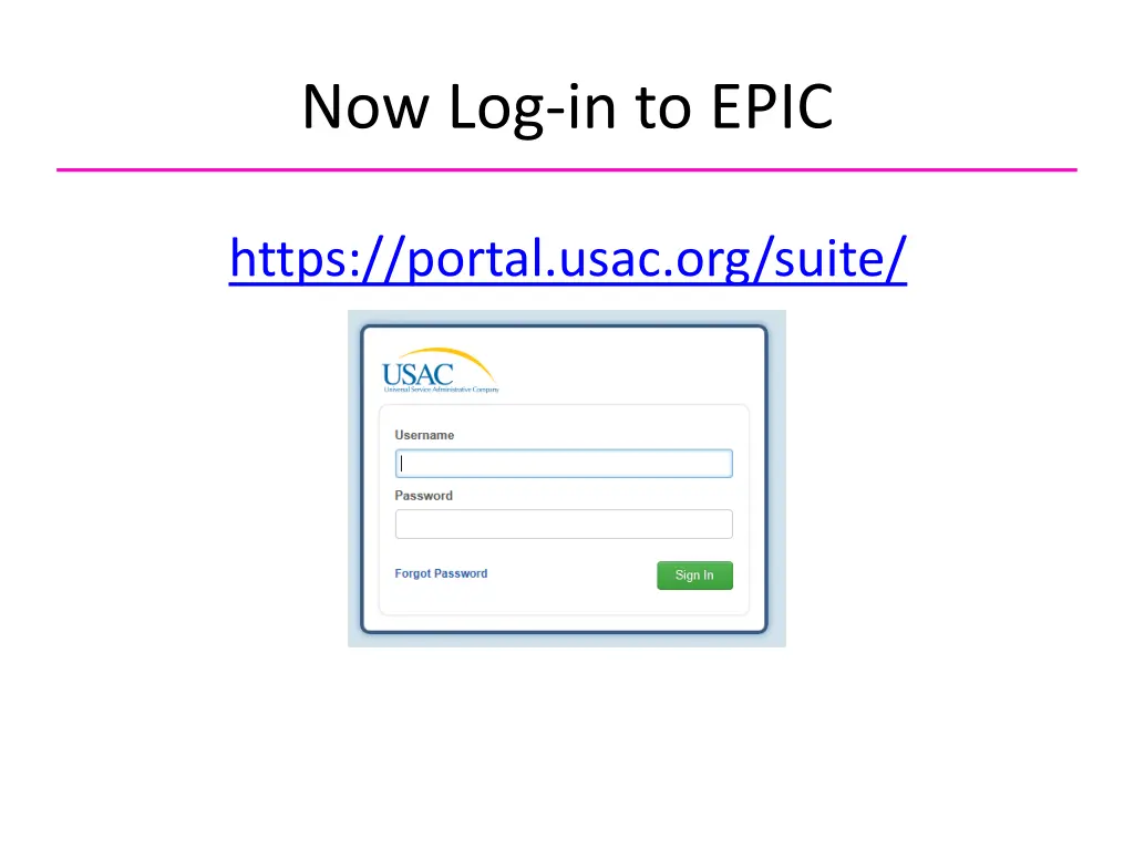 now log in to epic