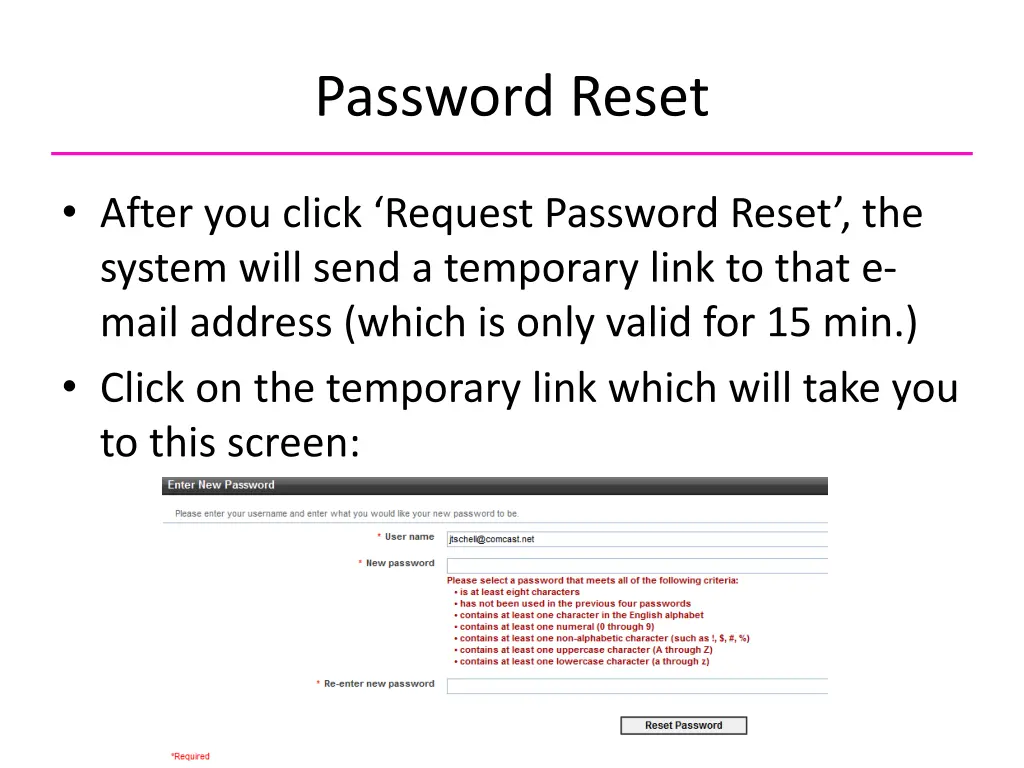 password reset