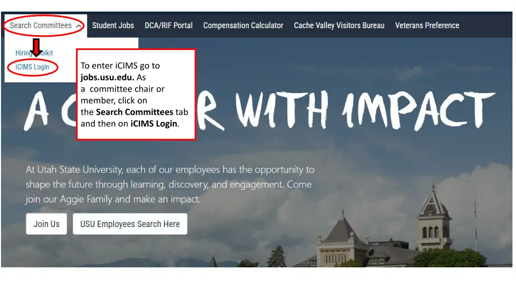 to enter icims go to jobs usu edu as a committee