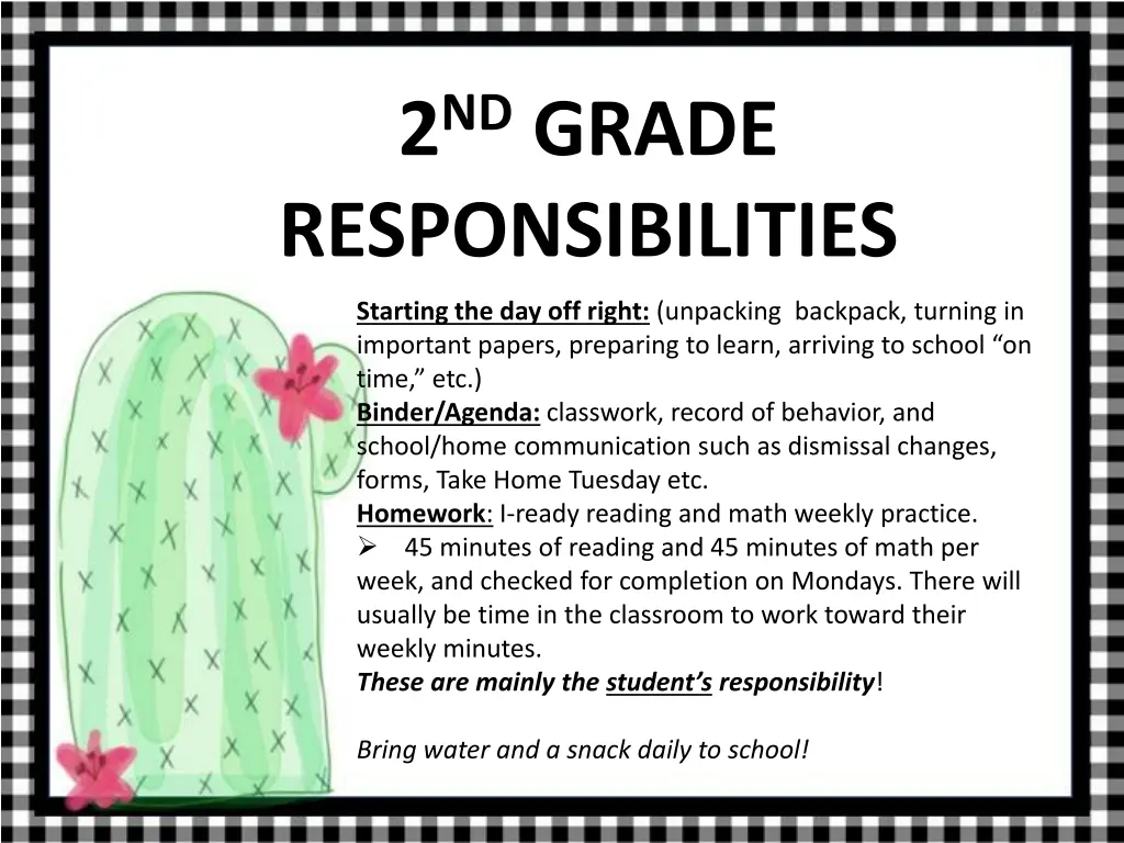 2 nd grade responsibilities