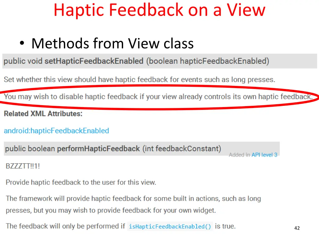 haptic feedback on a view
