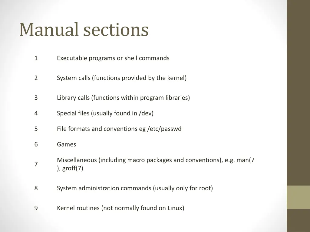 manual sections