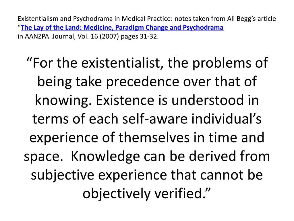 existentialism and psychodrama in medical