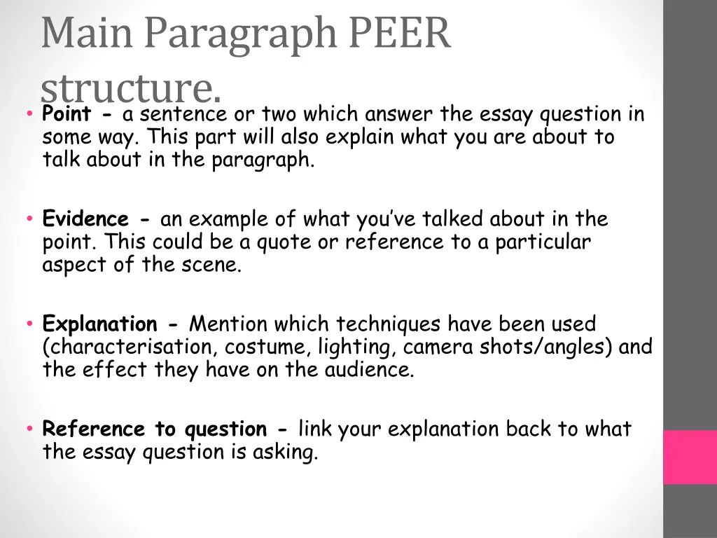 main paragraph peer structure point a sentence