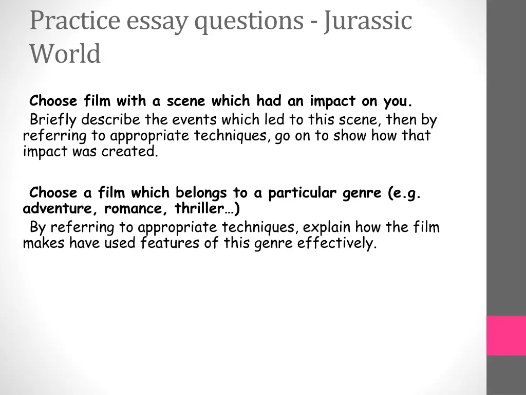 practice essay questions jurassic world