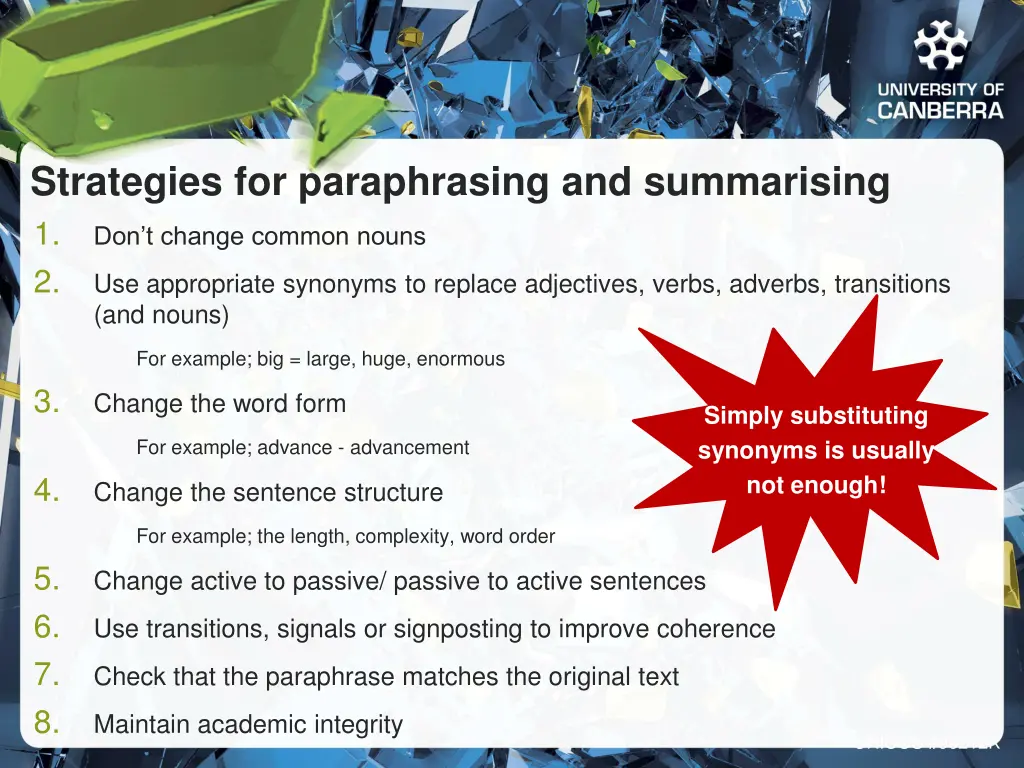 strategies for paraphrasing and summarising