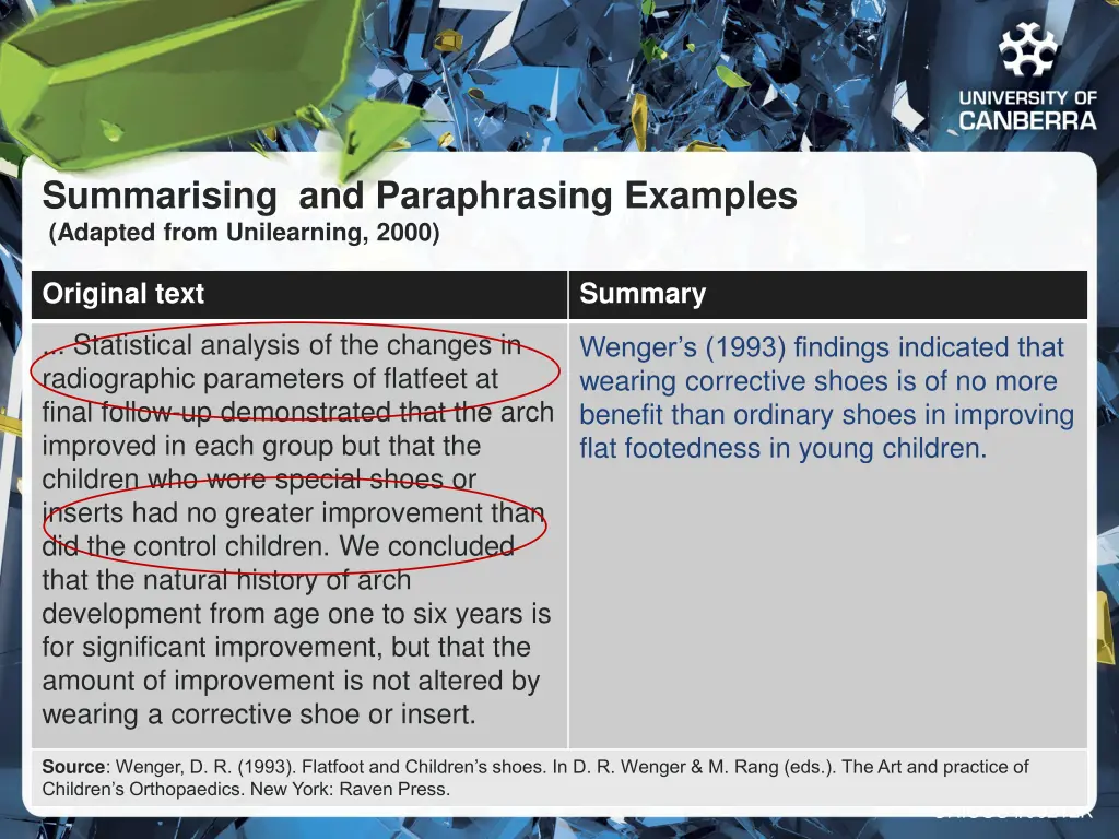 summarising and paraphrasing examples adapted