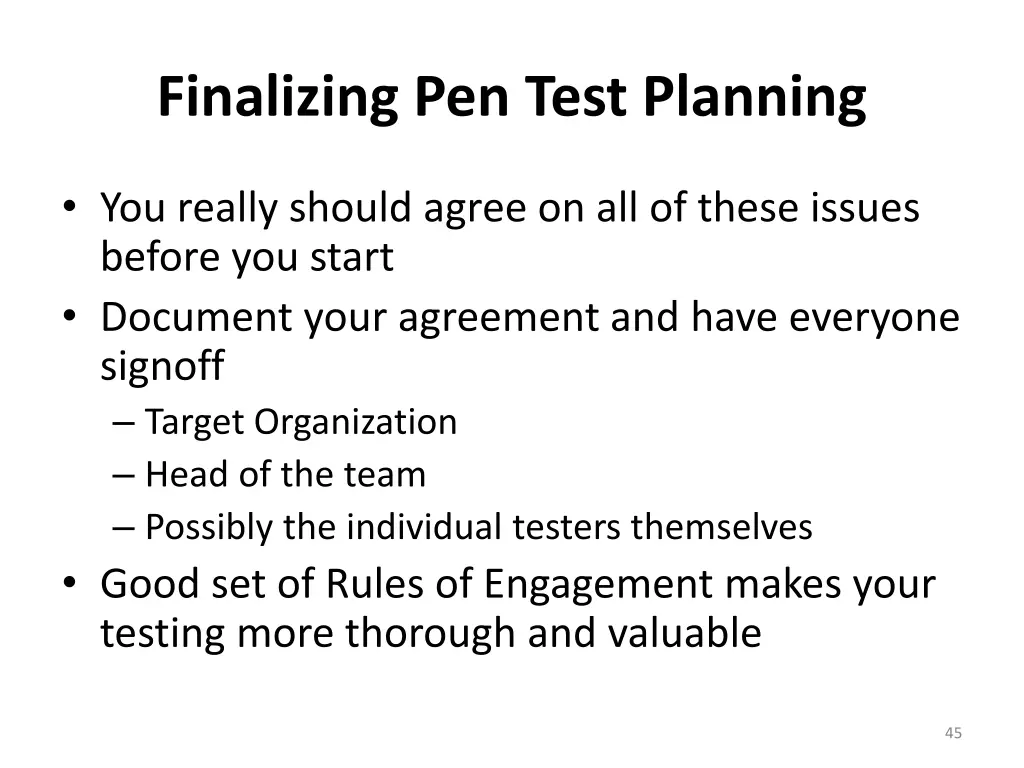finalizing pen test planning