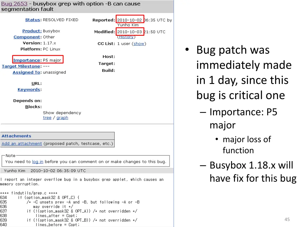 bug patch was immediately made in 1 day since