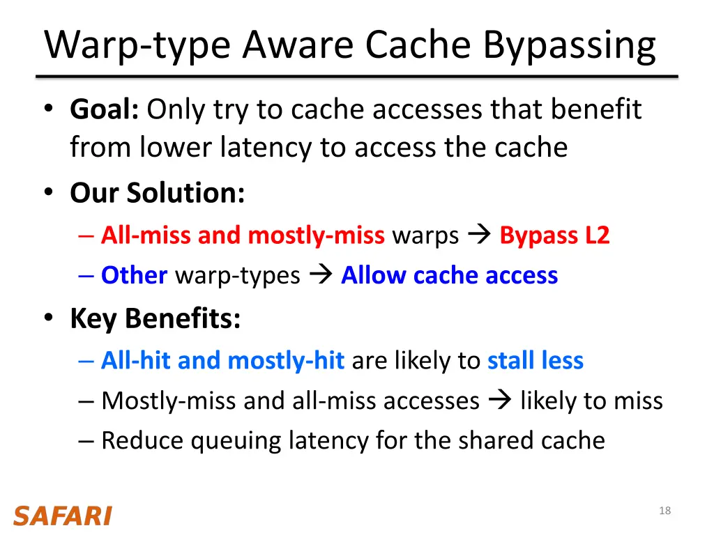 warp type aware cache bypassing