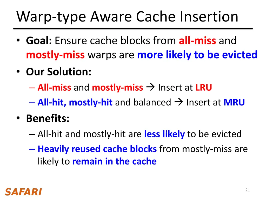 warp type aware cache insertion