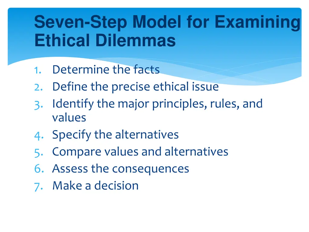 seven step model for examining ethical dilemmas