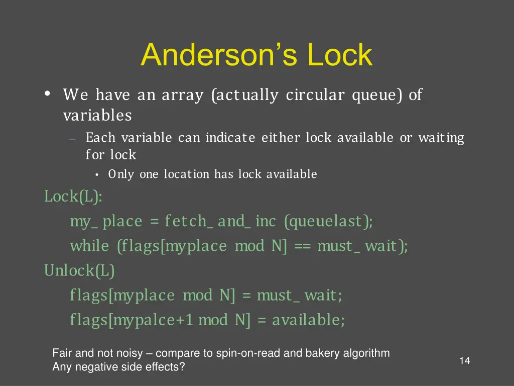 anderson s lock we have an array actually