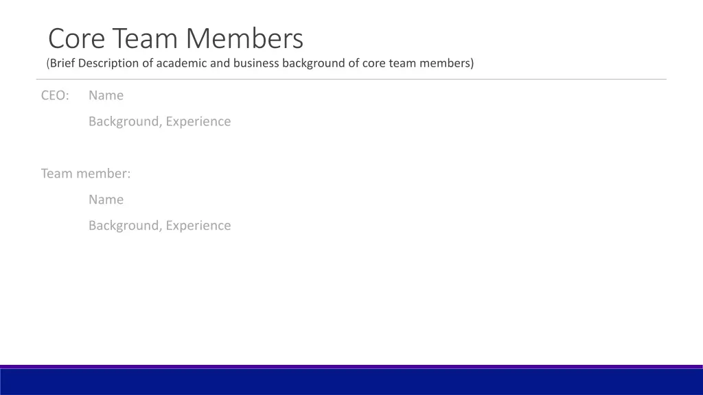 core team members brief description of academic