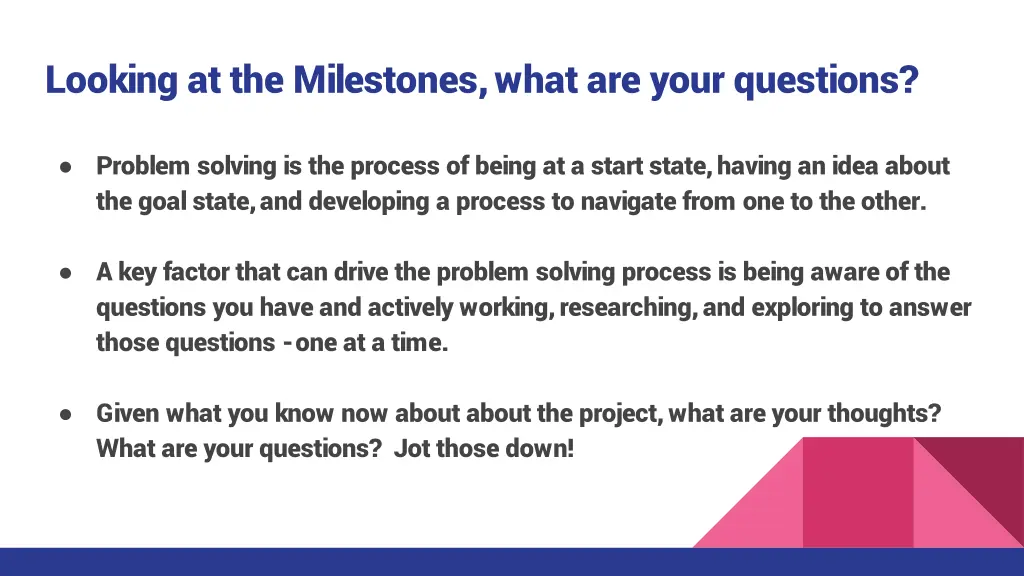 looking at the milestones what are your questions