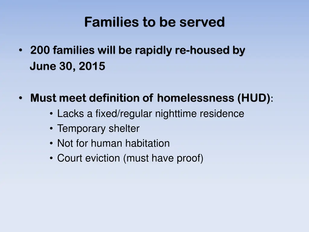 families to be served