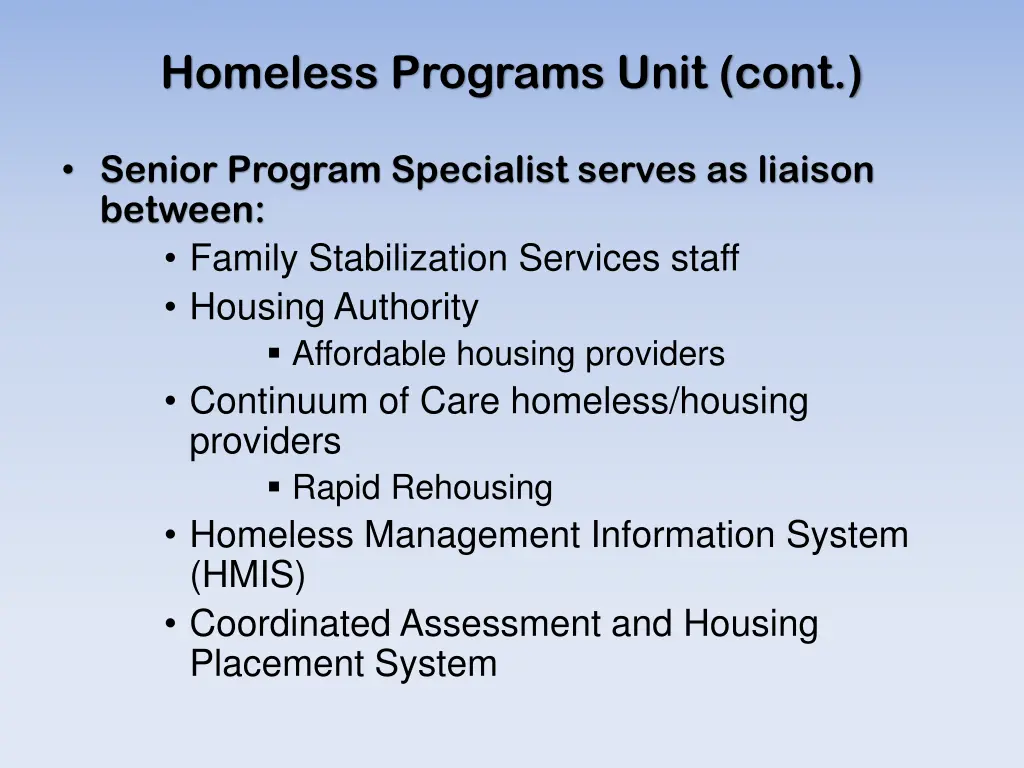 homeless programs unit cont