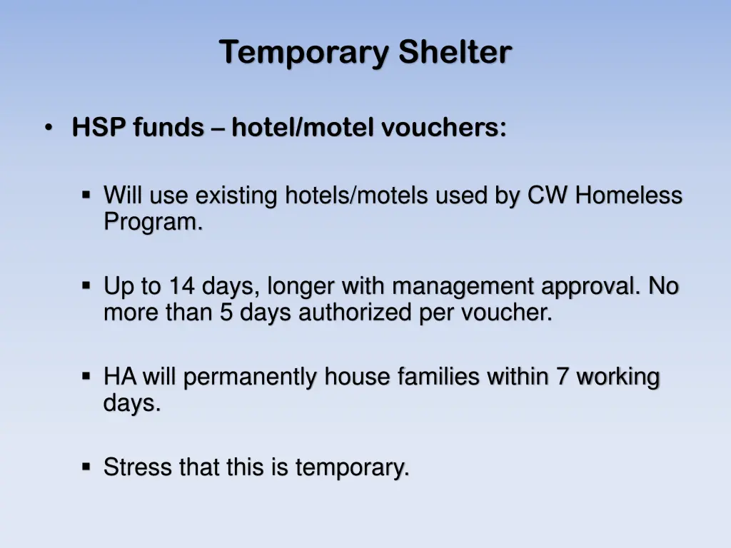 temporary shelter