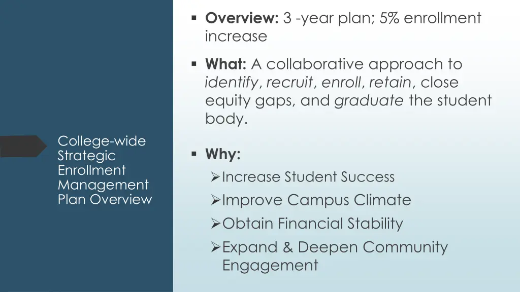 overview 3 year plan 5 enrollment increase