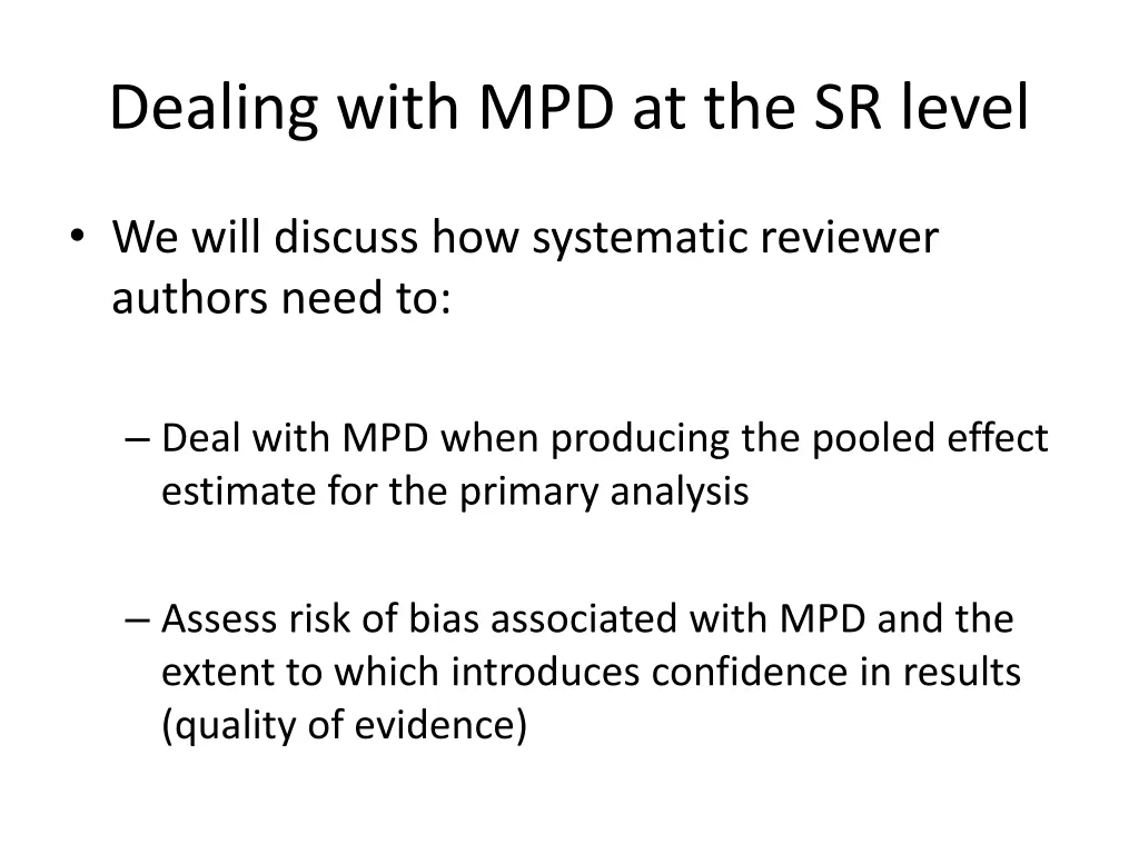 dealing with mpd at the sr level 1