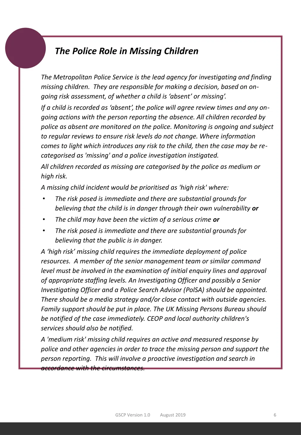 the police role in missing children