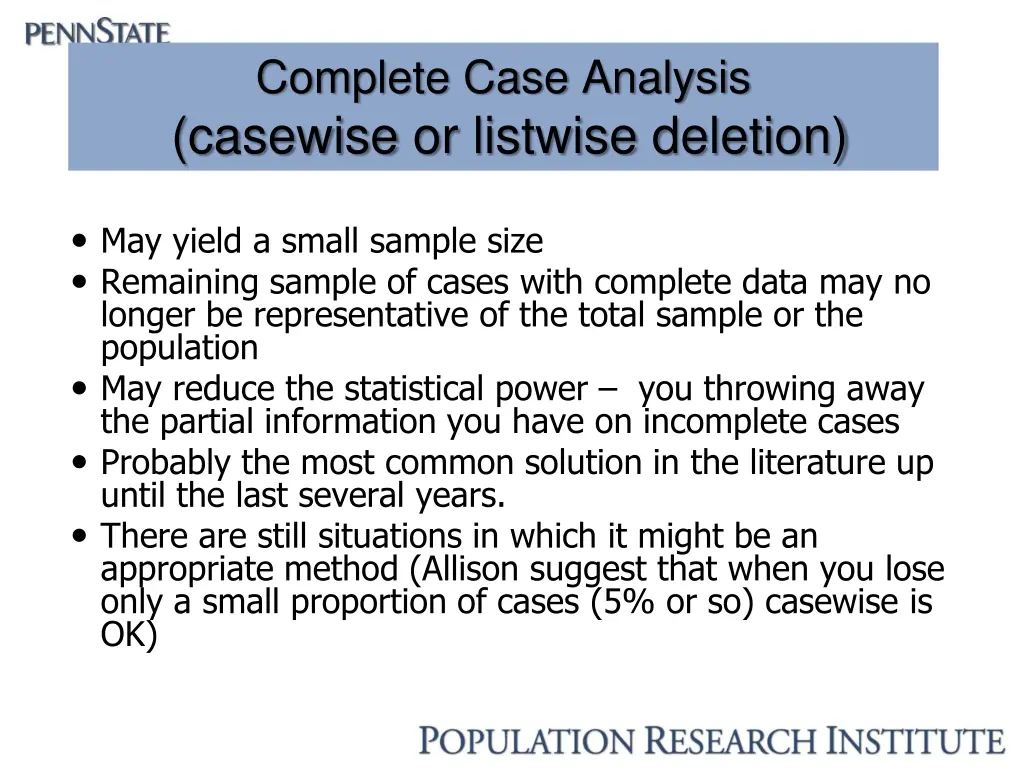 complete case analysis casewise or listwise
