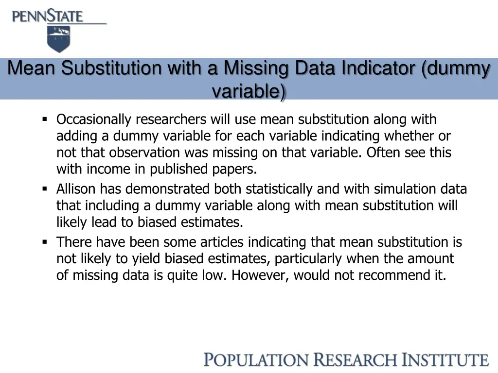 mean substitution with a missing data indicator