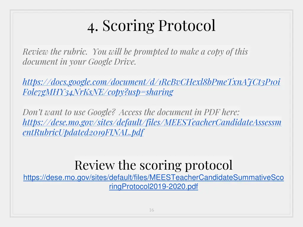 4 scoring protocol