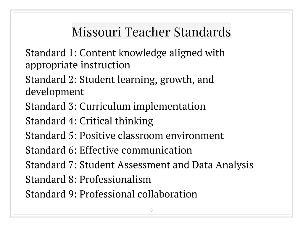 missouri teacher standards