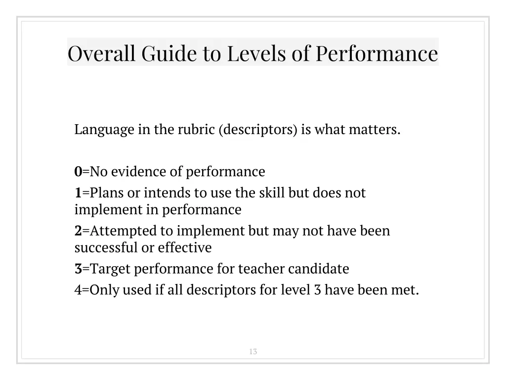 overall guide to levels of performance