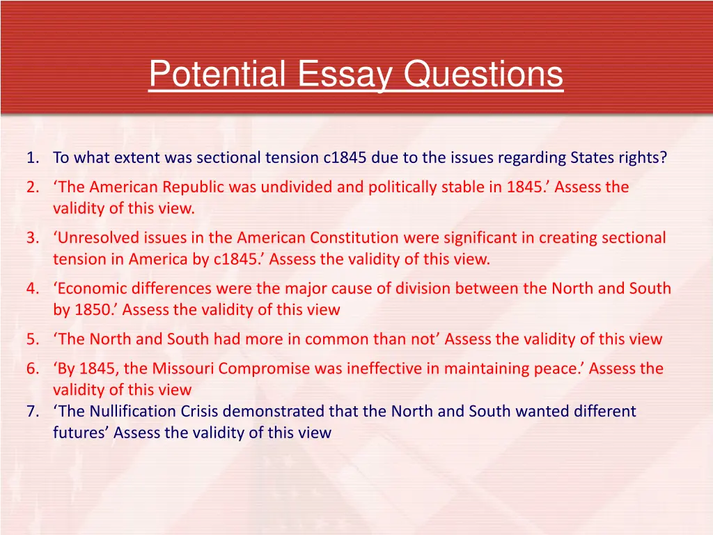 potential essay questions