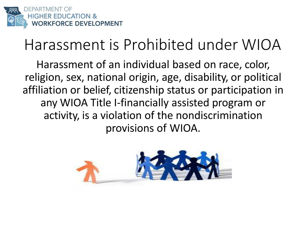 harassment is prohibited under wioa harassment