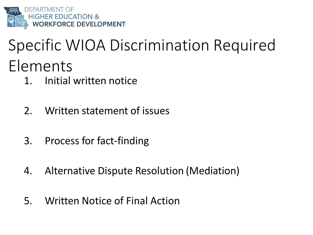specific wioa discrimination required elements