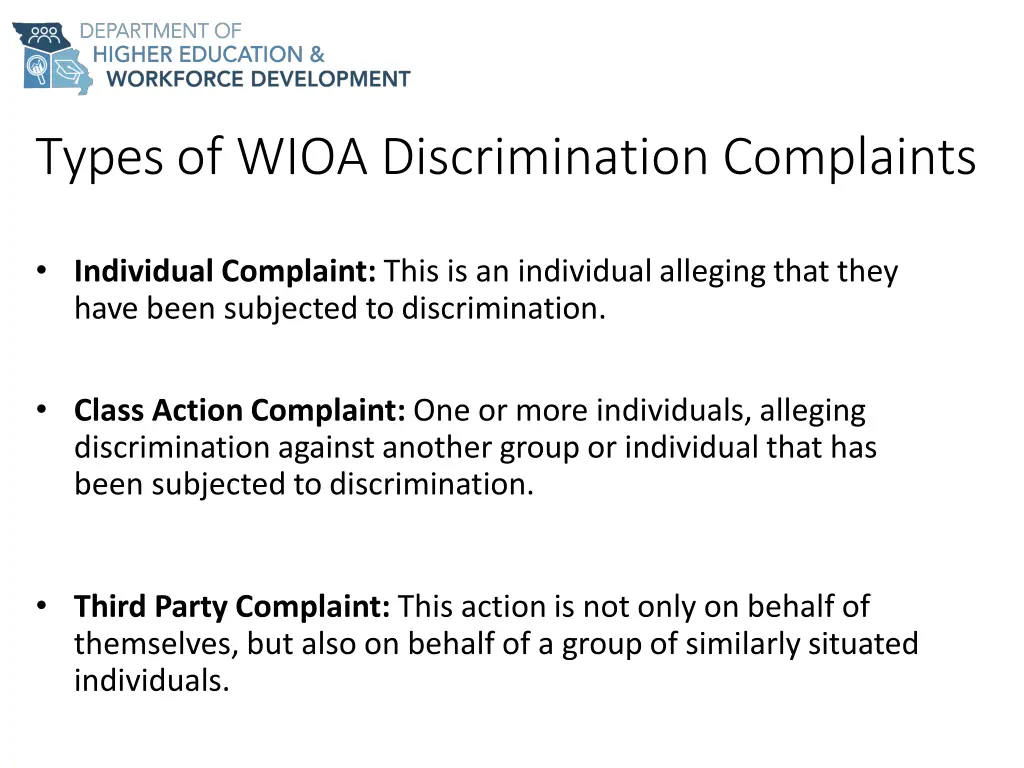types of wioa discrimination complaints
