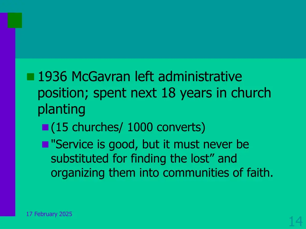 1936 mcgavran left administrative position spent