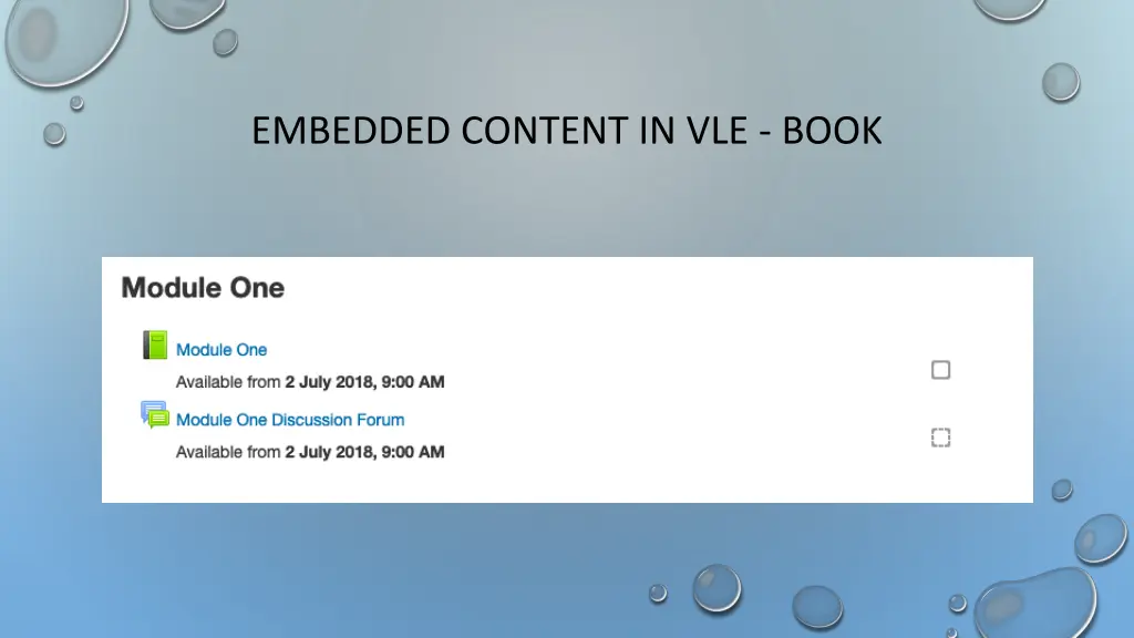 embedded content in vle book